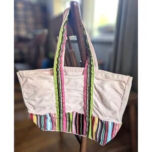 Vintage Y2K Ribbon Canvas Tote Powder Pink Multi-color Inner Zipper Pocket